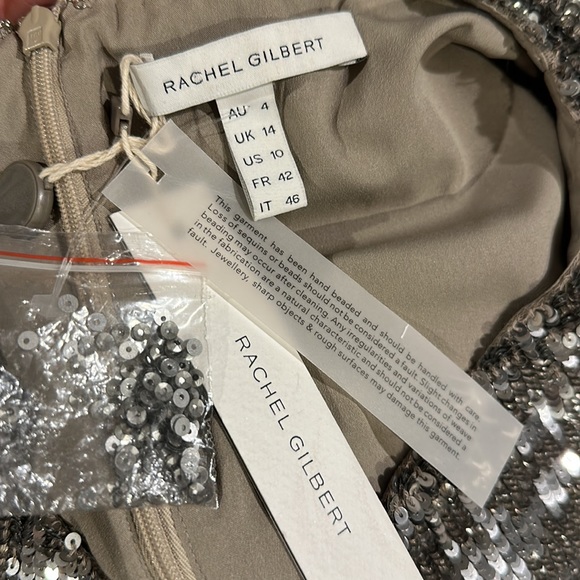 NWT Rachel Gilbert Carlotta Silver Sequin Floor Length Sz 10 Boatneck Gown - Picture 10 of 13